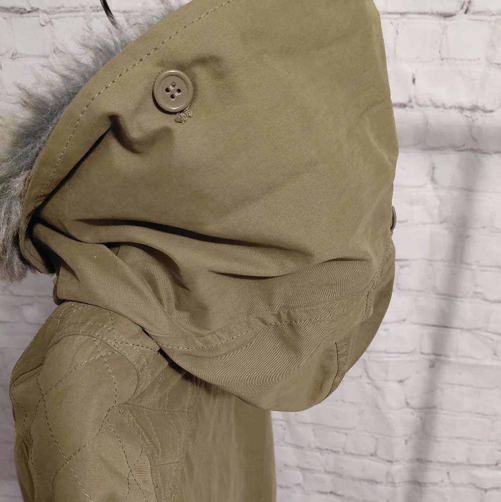 Zara Oliver Women's Khaki Green Fur-Trimmed Hooded Jacket.😍 - Picture 4 of 14